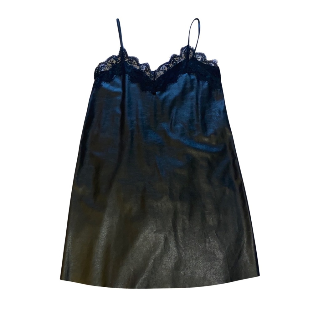 Zara Faux Leather A-line Mini Dress with Lace Trim, Women's Size Small
